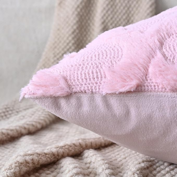 Set of 2 Soft Moroccan Throw Pillow Covers 18x18 Inch Plush Boho Decorative Pillow Cover Accent Cushion Case for Couch Sofa Bed, Light Pink