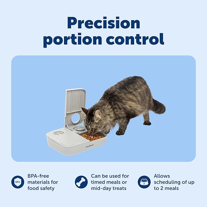 PetSafe Analog 2 Meal Pet Feeder, Dog & Cat, 3 Cup/16 oz, Tamper-Resistant | Slow Feed Portion Control, Dial Timers Schedule 2 Automatic Meals in 30-Min Steps, Each Compartment Holds up to 1.5 Cups