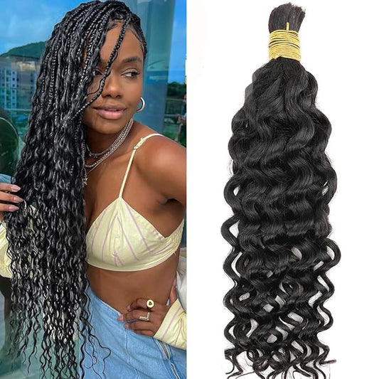 Human Braiding Hair for Boho Braids 22inch Water Wave Bulk Human Hair Extensions for Braiding No Weft Brazilian Virgin Curly Deep Wave Loose Deep Wave Bulk Wet and Wavy 1 Bundle 100g Natural Black
