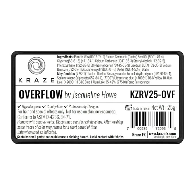 Kraze FX Dome Stroke - Overflow (25 gm), Professional 1-Stroke Split Cake, Hypoallergenic, Non-Toxic, Water Activated Face & Body Painting Makeup Supplies for Halloween, Kid Safe, Adults
