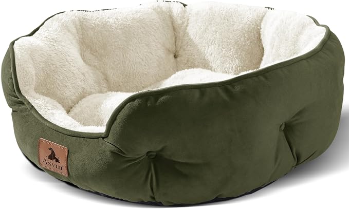 Medium Dog Bed for Medium Dogs, Cat Beds for Indoor Cats, Pet Bed for Puppy and Kitty, Extra Soft & Machine Washable with Anti-Slip & Water-Resistant Oxford Bottom, Green, 25 inches