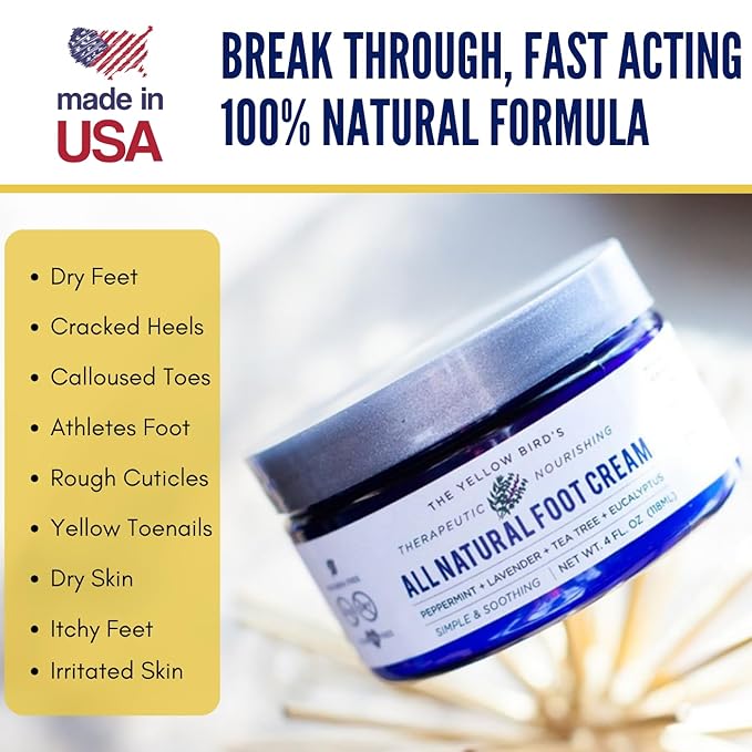 Yellow Bird Foot Cream - 2 Pack (Travel Size) Natural Dry Feet Repair Balm for Cracked Heels & Calloused Toes. Extra Moisturizing Salve with Tea Tree & Peppermint Oil