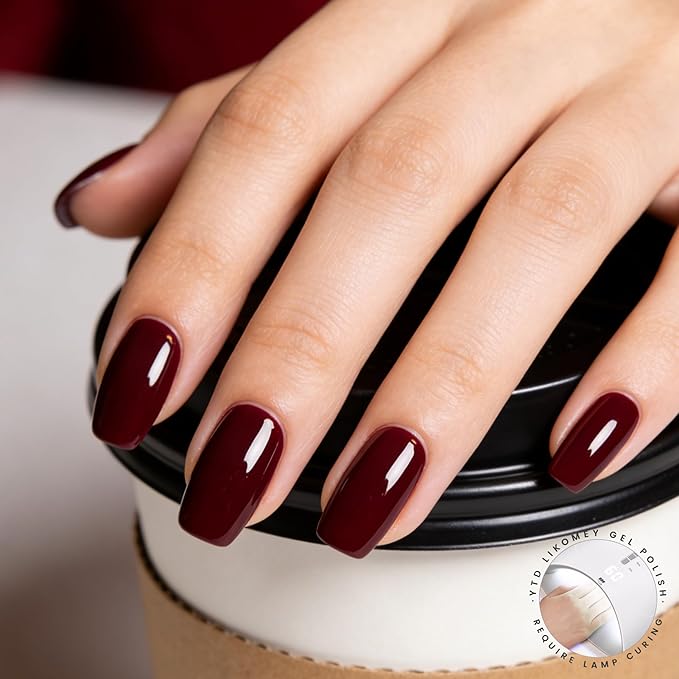 YTD Likomey Burgundy Red Gel Nail Polish,15ml Salon Home DIY Manicure and Pedicure Dark Cherry Red Fall Winter Soak Off UV Color Varnish,CS219