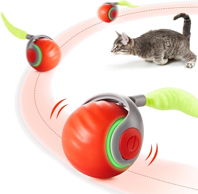 Potaroma Moving Ball Cat Toys with Feather Tail, Rechargeable
