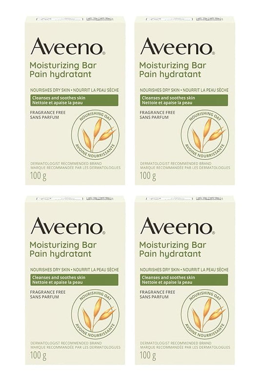Aveeno Gentle Moisturizing Bar Facial Cleanser with Nourishing Oat for Dry Skin, Fragrance-free, Dye-Free, & Soap-Free, 3.5 oz (Pack of 4)