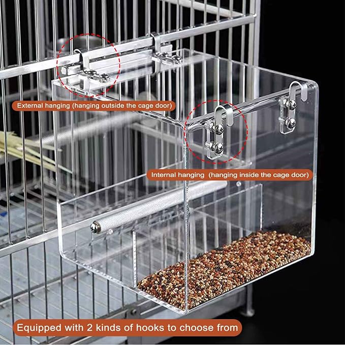 Automatic Acrylic Bird Feeder No Mess Bird Feeder Cage for Small Birds | Automatic Bird Feeder for Cage, Suitable for Parrots Canary Parakeet Budgerigar Crested Myna Cockatiel