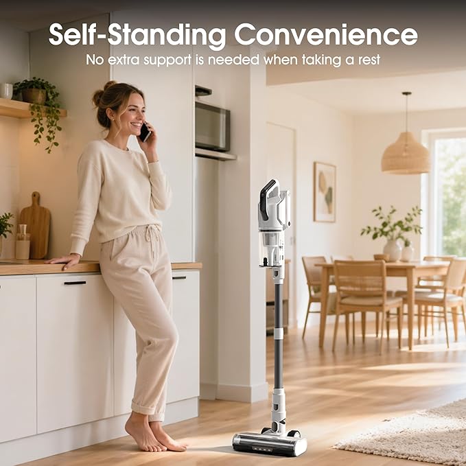 Cordless Vacuum Cleaner, Upgraded 650W 55KPa 70Mins Runtime Stick Vacuum Cordless, Self-Standing Lightweight Vacuum Cleaners for Home with LED Headlight Touch Screen, for Pet Hair/Carpet/Floor