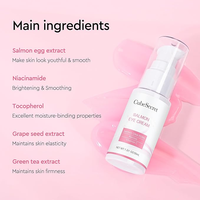 Salmon DNA PDRN Pink Peptide Eye Serum Moisturizing Treatment | Restores Skin Elasticity & Radiance | Evens Skin Tone & Pore Care | 30 ml with Salmon DNA, Vitamin C, Grape Seed Extract & Retinol