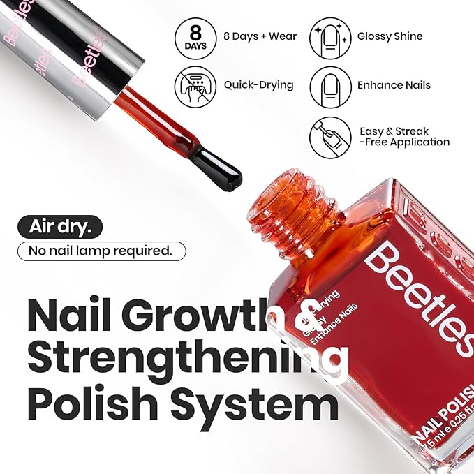Beetles Spring Nail Polish Set - Golden Harvest 6 Colors Quick Drying Long-Lasting Burgundy Red Brown Jelly Glitter Spring Nail Polish for DIY At-Home Manicure Spring Gift for Women