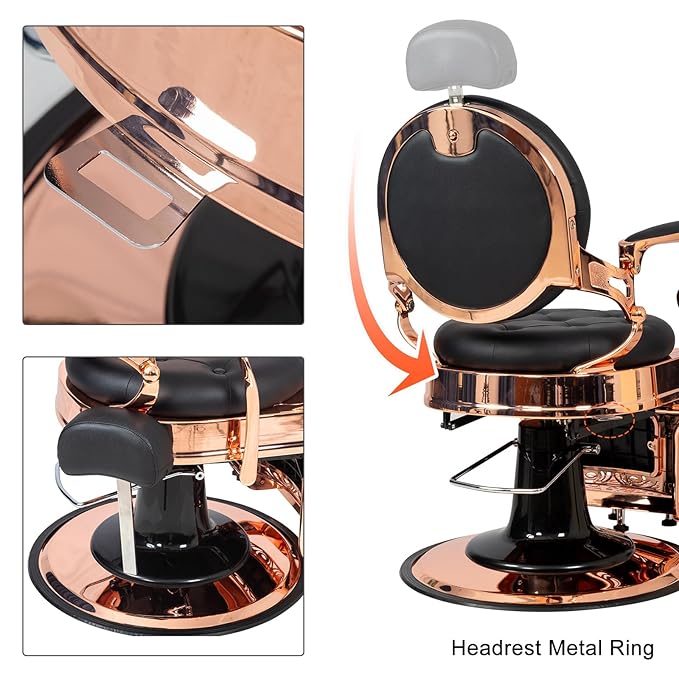 Winado Heavy Duty Vintage Recline Barber Chair Hydraulic with Headrest, Supports up to 700lbs & 360° Rotatable, Professional Salon Beauty Spa Shampoo Equipment (Rose Gold - Button Style)