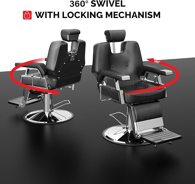 OmySalon Classic Barber Chair with 2 Hand Levers, Reclining Salon Chair for Hair Stylist All Purpose Heavy Duty, Adjustable Headrest, Tattoo Barbershop Beauty Spa Equipment