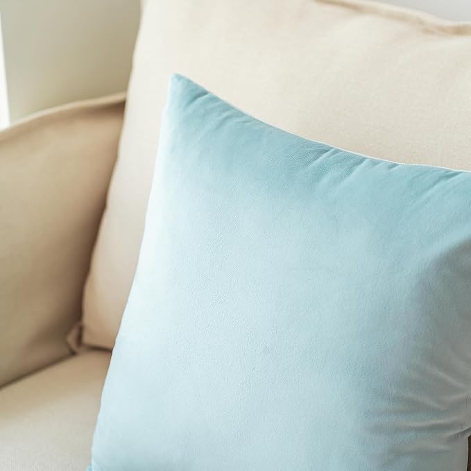 NiNi ALL Babyblue Velvet Throw Pillow Covers 22x22 Pack of 2 Decorative | Soft Solid Boho Cushion Squar Pillow Cases for Chair Sofa Bedroom Farmhouse Living room Modern Luxury Home Decor Christmas