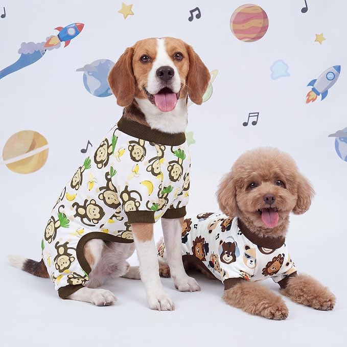 XPUDAC 4 Pack Dog Pajamas Comfy Strechy Doggie Pjs Puppy Clothes for Small Medium Dogs Boy Girl Cat Pet Outfits, L