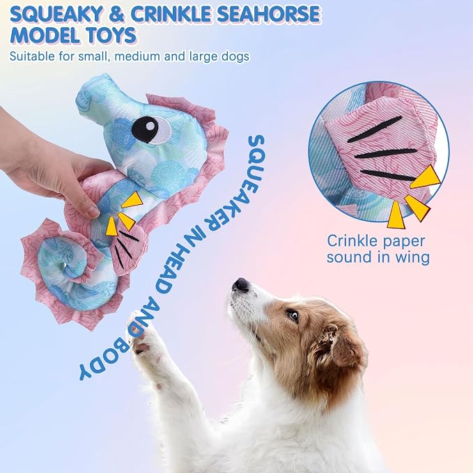 BINGPET Floating Dog Toys, 2 Pack Squeaky Water Toys for Pool, Seahorse