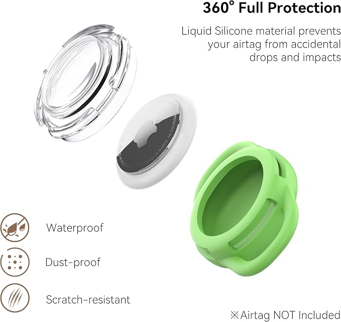 Waterproof AirTag Holder for Dog Collar, Soft Slide-On Dog AirTag Holder | Full-Body Protection, No-Dangle Fit, Ultra-Durable, Lightweight, Tool-Free Installation, Clear Cover, Fits Dog & Cat Collars