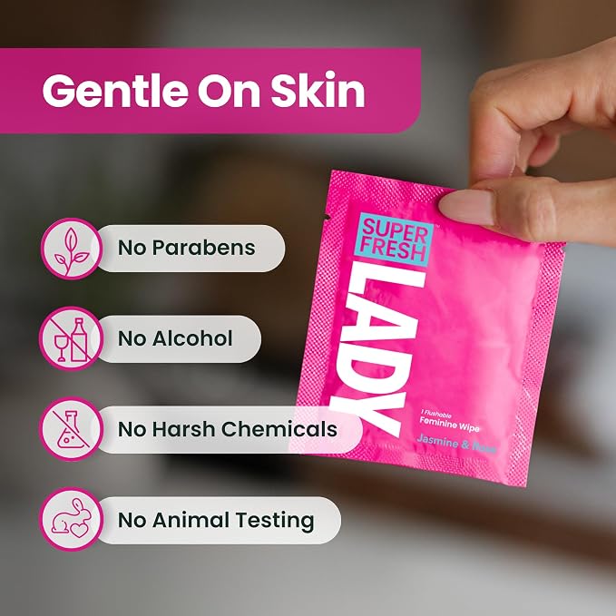 Lady Parts Feminine Wipes for Women, Flushable, pH Balanced, Travel Size, Intimate Wipes Individually Wrapped & Lightly Scented Feminine Hygiene Products, Gentle Personal Hygiene Essentials, 20 Count