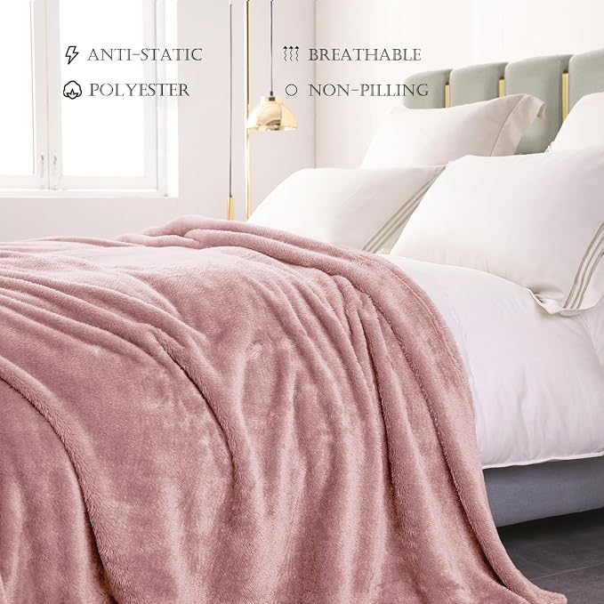 Exclusivo Mezcla Fuzzy Plush Fleece Bed Blanket King Size, Dusty Pink | 104x90 Inches, Super Soft and Cozy Bed Blanket, Fluffy Decorative Bedding for Livingroom, Bedroom, All Season
