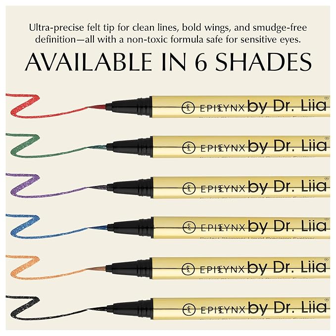 EPILYNX Liquid Eyeliner - Hypoallergenic Eyeliner with Fine Brush Tip, Long-Lasting Waterproof Eye Liner - Cruelty-Free, Vegan, Hypoallergenic, Gluten-Free, Smooth Liquid Eye Liner, Shimmer Black 2mL