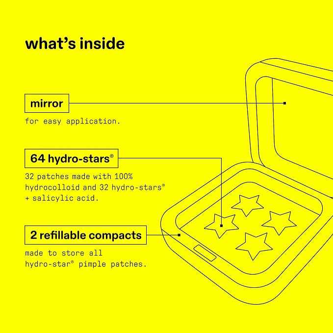 Starface Hydro-Star® Hydrocolloid Pimple Patches + Big Yellow Compact (32 ct) and Hydro-Star® Hydrocolloid Patches with Salicylic Acid + Big Blue Compact (32 ct), Shrink Spots, Absorb Fluid, 2-Pack