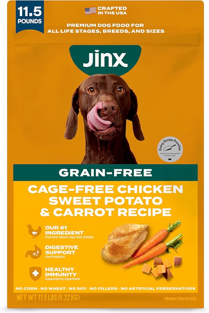 Jinx Grain Free Dry Dog Food - Real Chicken, Sweet Potato & Carrot, 11.5lb | Premium Kibble for Digestive Support & Healthy Immunity - No Fillers, All Lifestages (Puppy, Adult & Senior), Breeds & Sizes
