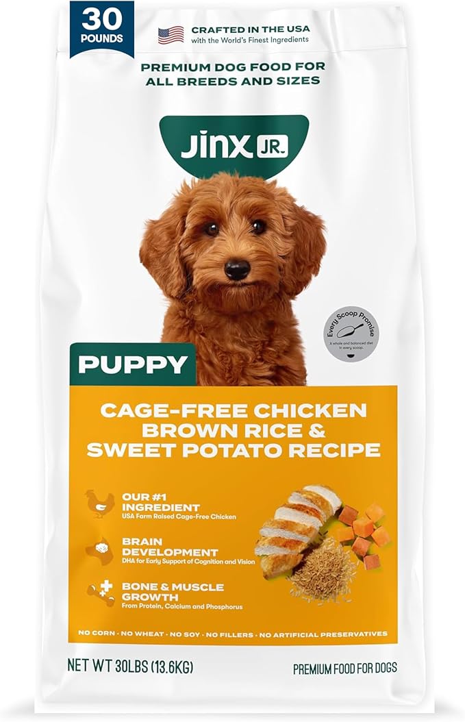 Jinx Puppy Dry Dog Food - Real Chicken, Brown Rice & Sweet Potato, 30lb | Premium Puppies Food with DHA, Protein & Calcium for Brain Health - Probiotics for Digestive Support - No Fillers