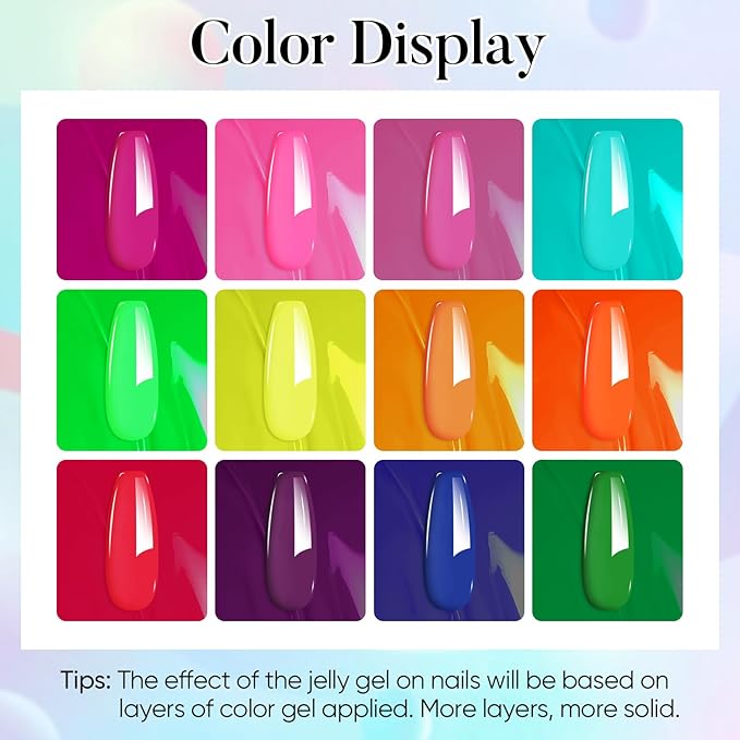 AIMEILI Neon Gel Nail Polish Set 12pcs, Hema Free, Cruelty Free, Vegan, Soak Off U V LED Nail Art Manicure Salon DIY for Women - Kit 35