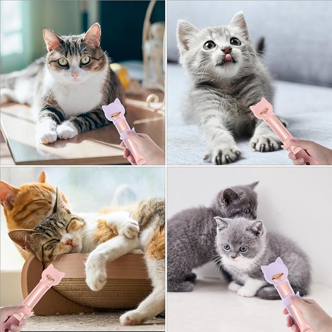 Gosknor 3pcs Cat Strip Feeders, Cute Cat Stripe Squeeze Spoon 3 Colors Cat Treat Feeding Spatula Lickable Wet Food Dispenser for Liquid Snack Puree Pet Supplies (Pink, Blue, Purple)