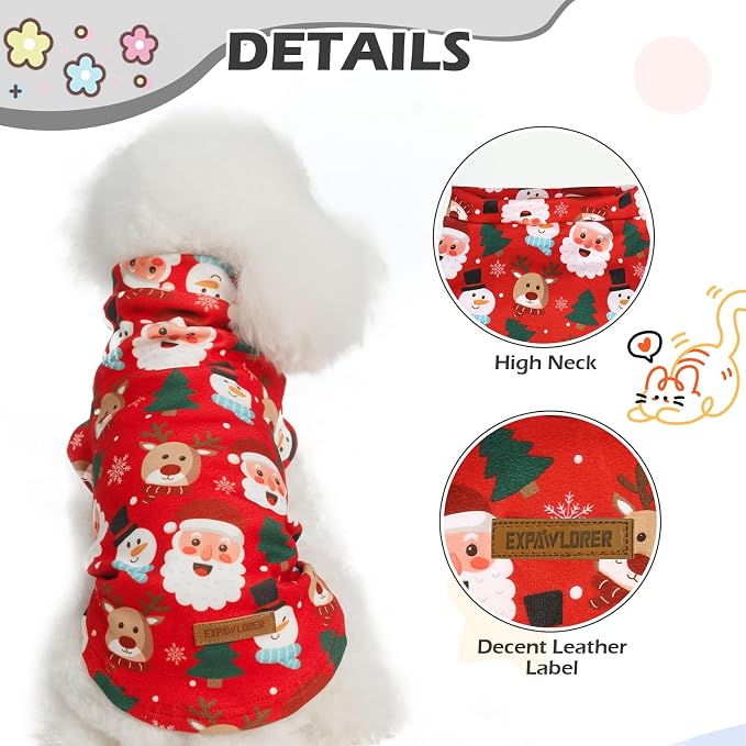 Christmas Cat Sweater Warm Fleece Pet Clothes for Cats Only | Soft Cat Vest Puppy Hoodie Coat, Fall Cold Winter Sweatshirt Pullover Clothing also for Small Dogs, Xmas L