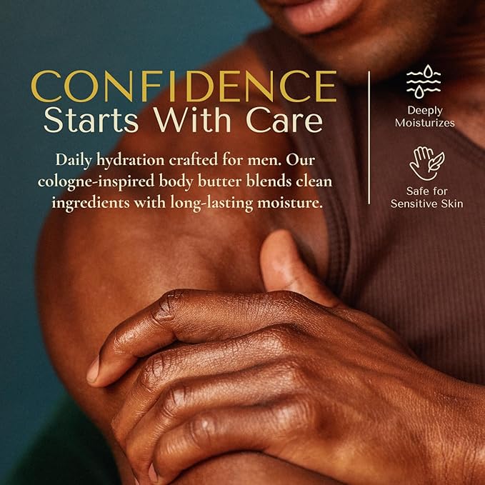 Crowned Skin King Cologned Body Butter | Warm and Sensual Scent | Blended with Sandalwood & Leather | Infused with Organic Shea & Mango Butters | Moisturizing Formula with All-Day Fragrance | 4.4oz