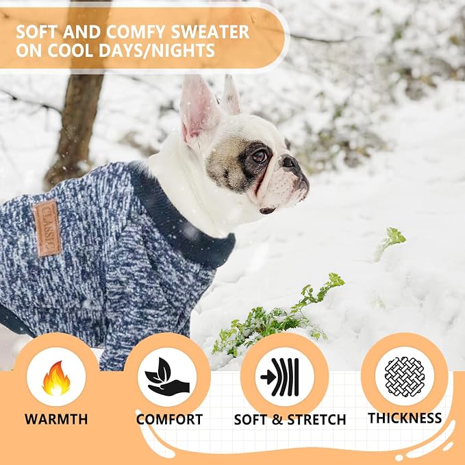 2 Pieces Dog Sweaters for Small Dogs Fall Dog Clothes Male Winter Fleece Dog Sweaters Warm Thick Pet Outfit Small Dog Sweater for Boy Girl Dogs, Chihuahua, Pug, Bulldog, Pug, M, Grey Navy