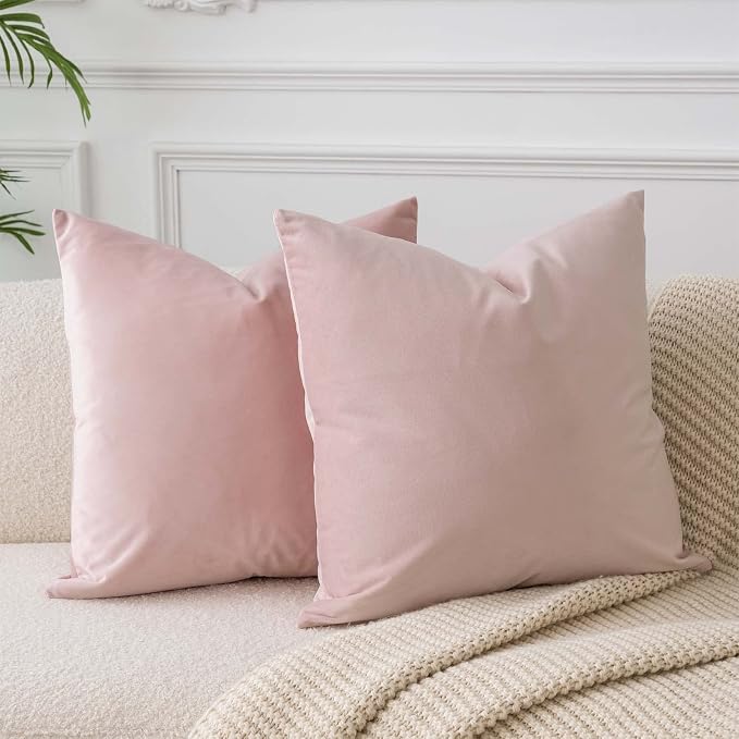 JUSPURBET 28x28 Decorative Velvet Throw Pillow Covers Cases Set of 2,Pink | Cozy Soft Euro Cushion Covers with Hidden Zipper for Couch Sofa Bed Living Room Bedroom Home Decor
