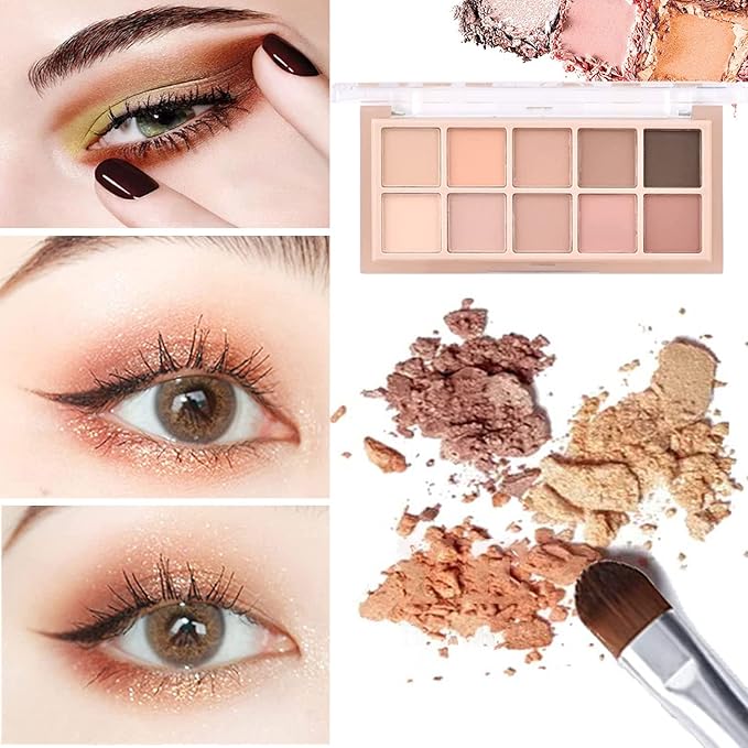 10 Colors Eyeshadow Palette,Light Beige Nude Pink Brown Naturing Eye Shadow Makeup,Blendable High Pigmented,Neutral Smokey,Long Lasting High Pigment Matte Eyeshadow for Older Women Gift Kit (Milk Tea)