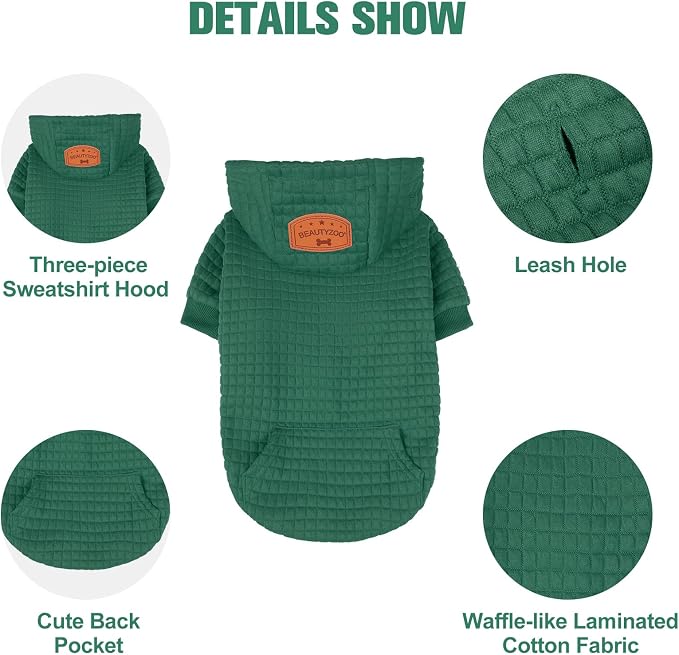 BEAUTYZOO Dog Hoodies Sweater for Small Dogs,Waffle‑Like Laminated Pet Coat | Warm Dog Sweatshirt with Pocket & Leash Hole,Pullover Clothes for Girl Boy Dogs & Cats,Stretchy & Easy‑On‑Off,Chihuahua Puppy