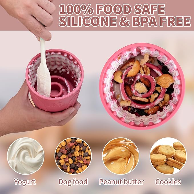 Dog Lick Bowl, Bestalk Anxiety Relief Slow Feeder Dog Lick Mat Treat Dispenser, Non-Slip Licking Bowl Enrichment Toys for Small Medium and Large Breed Dogs, BPA Free Silicone(Rose,M-L)
