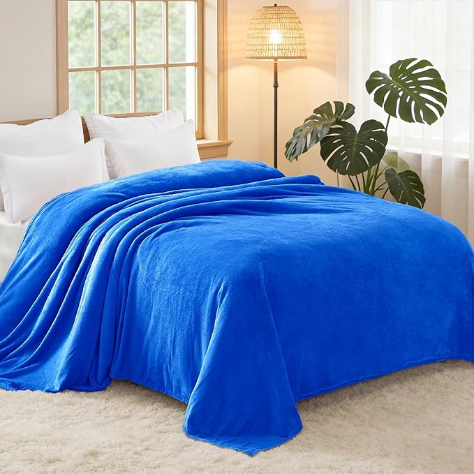 Exclusivo Mezcla Soft Fleece Blanket Twin Size for Bed, Cobalt Blue | 60x80 Inches, Double-Sided Brushed Flannel, Lightweight Plush Cozy Blanket for Home Decor, All Season, Machine Washable