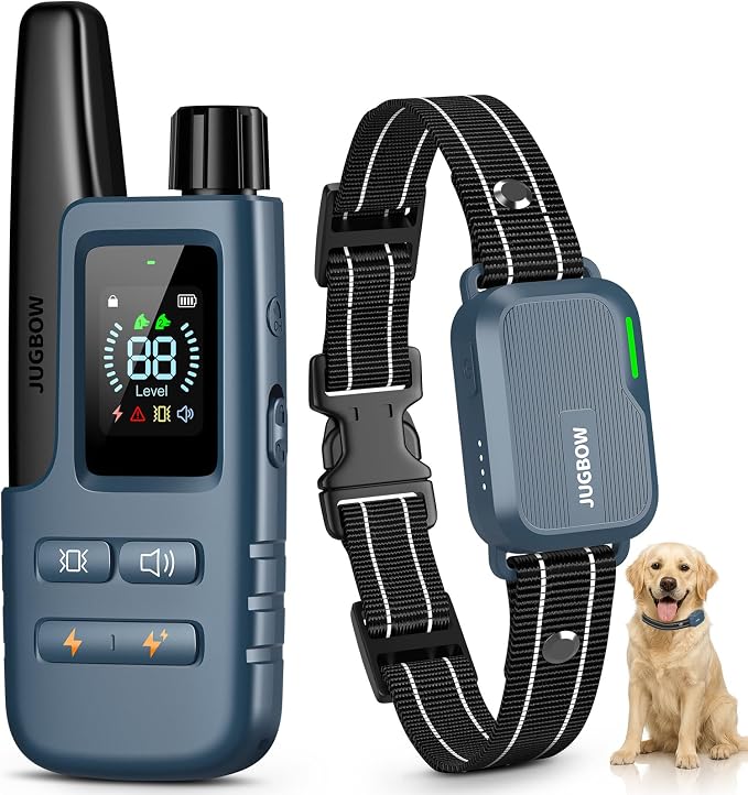 Dog Shock Collar - 4500FT Training Collar with Remote for 10-120lbs Dog, IPX8 Waterproof Electric Dog Collar with 4 Training Modes, Security Lock, Rechargeable eCollar (Navy Blue)