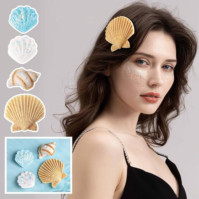 YGDZ Mermaid Hair Accessories, Starfish Hair Clips, Seashell Hair Clip, Face Body Glitter, Face Gems, for Mermaid Costume Women, Halloween Mermaid Outfit