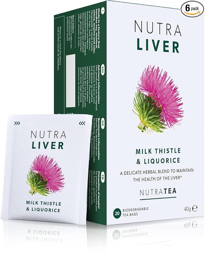 NUTRALIVER Liver Detox Tea - Cleanse & Support with Milk Thistle, Turmeric & Fennel - 120 Enveloped Tea Bags - Herbal Tea - 6Pack by Nutra Tea