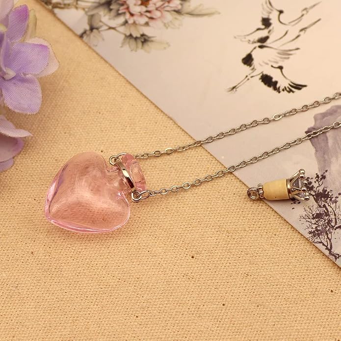 1PC 1PC Colorful Heart Vial Perfume Bottle Necklaces Stainless Steel Chain Make a Wish Aroma Essential Oil Diffuser Pendant necklace Women Jewelry