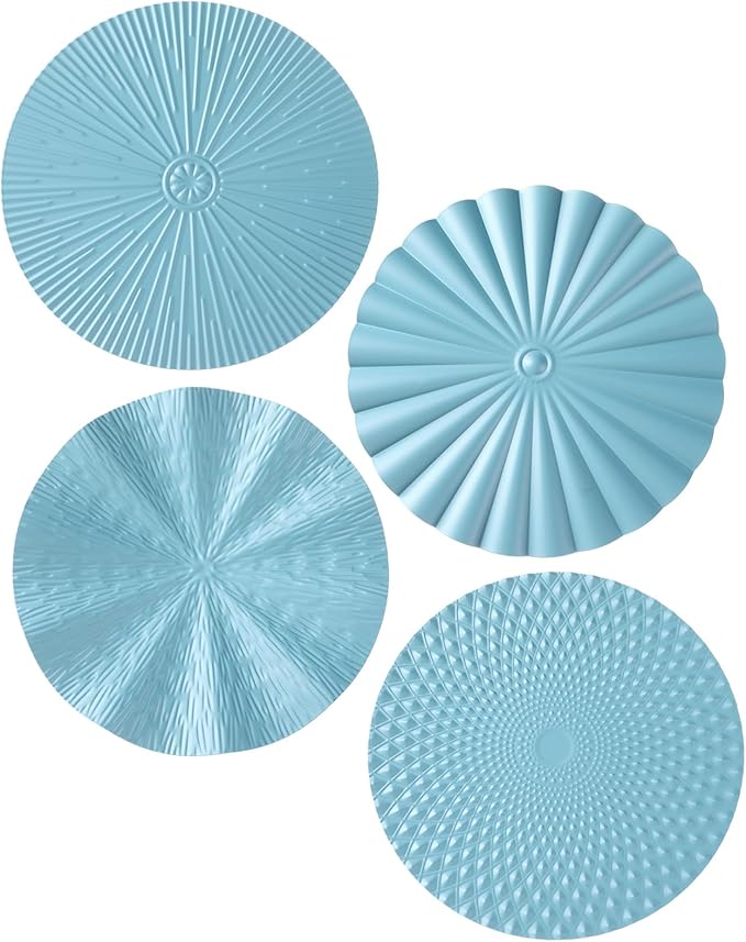 Hicarer 4 Pcs 12 Inch Blue Metal Wall Art Decor Modern Sunburst Hanging Artwork Decor Wall Decorations for Home Bedroom Bathroom Living Room Office Sculpture