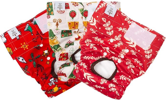 CuteBone Dog Diapers Female Washable Small Medium Large 3 Pack Reusable Doggie Diapers Puppy Period Pants for Doggy Heat Cycle Peeing