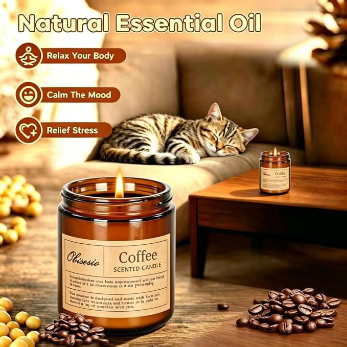 Coffee-Scented Candles,Home Aromatherapy Candels,Soy Wax Candle Gifts—These Fragrant Candes Uplift The Spirit and Refresh The Air.Perfect for Living Rooms and Bedrooms,They Make an Excellent Gift