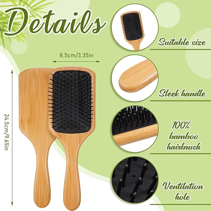 Tessco for you 12 Pcs Bamboo Hair Brushes Bulk Wooden Paddle Brush Scalp Massage Bristle Anti Static Engraving DIY Gifts for Women, Party, Wedding(9.65'' X 3.35'',Black Bristles)