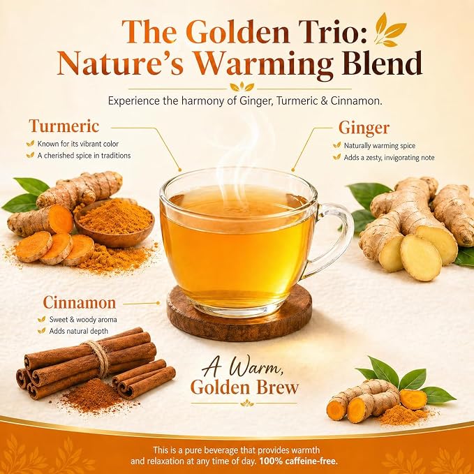 AIGGGO Turmeric Ginger Cinnamon Tea Bags, Digestive Support, 60 Count | 100% natural turmeric, ginger and cinnamon blend for digestive and immune support, no sugar, vegan and gluten-free