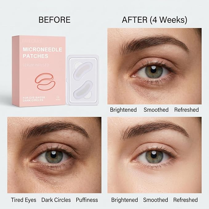 4 Pairs Micro Eye Patches, Under Eye Patches for Puffy Eyes & Dark Circles, Dissolving Micro-Dart Eye Patches with Hyaluronic Acid, Peptides & Vitamin C, Wrinkle & Smile Line Patches for Eye Care