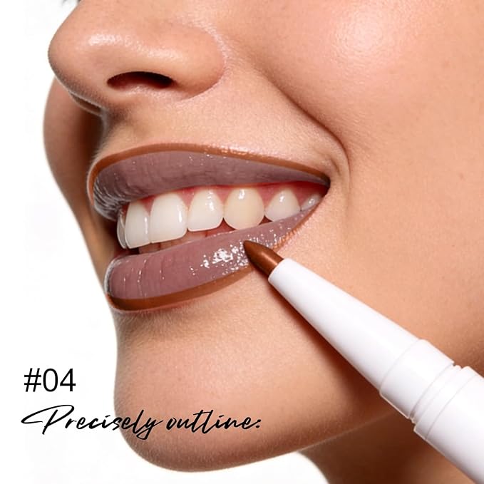 Dual-Head Lip Liner and Gloss Pen, Moisturizing Smooth Long Lasting Waterproof Smudge Proof for Perfectly Defined Lips and Glossy Finish Ideal for Makeup Lovers 04