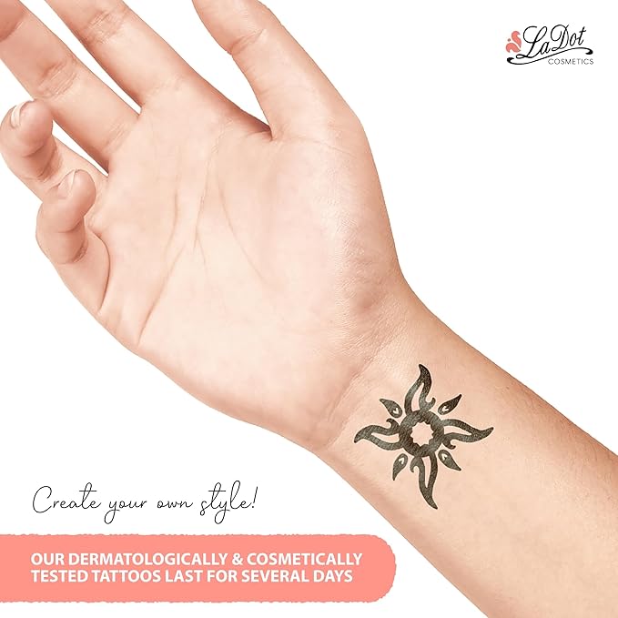 LaDot Temporary Tattoo Stamp– Easy-to-Use Reusable Ceramic Skin Stamp for Creating Custom Temporary Tattoos – Fun Body Art Tool for Parties, Events, and Festivals (Curly Sun, Large)