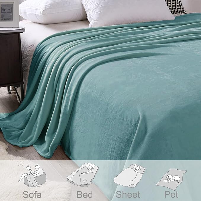 Exclusivo Mezcla Soft Large Fleece Throw Blanket for Couch, Celadon | 50x70 Inches, Double-Sided Brushed Flannel, Lightweight Plush Cozy Blanket for Home Decor, All Season, Machine Washable