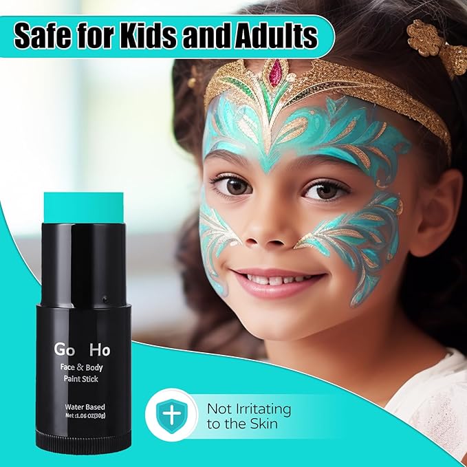Go Ho Teal Face Body Paint Stick,Water Based Washable Face Paint Stick,Non-toxic Full-coverage Cream Teal Body Paint for Halloween Costumes Sally Mermaid Cosplay SFX Makeup