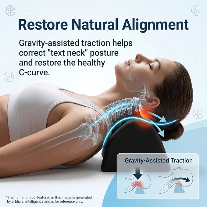 Cevera Posture Release Tool, Neck Stretcher Pillow | Cervical Traction Device, Acupressure Nodes, Tension Headache Relief, Shoulder Massage Relaxer, Muscle Soother
